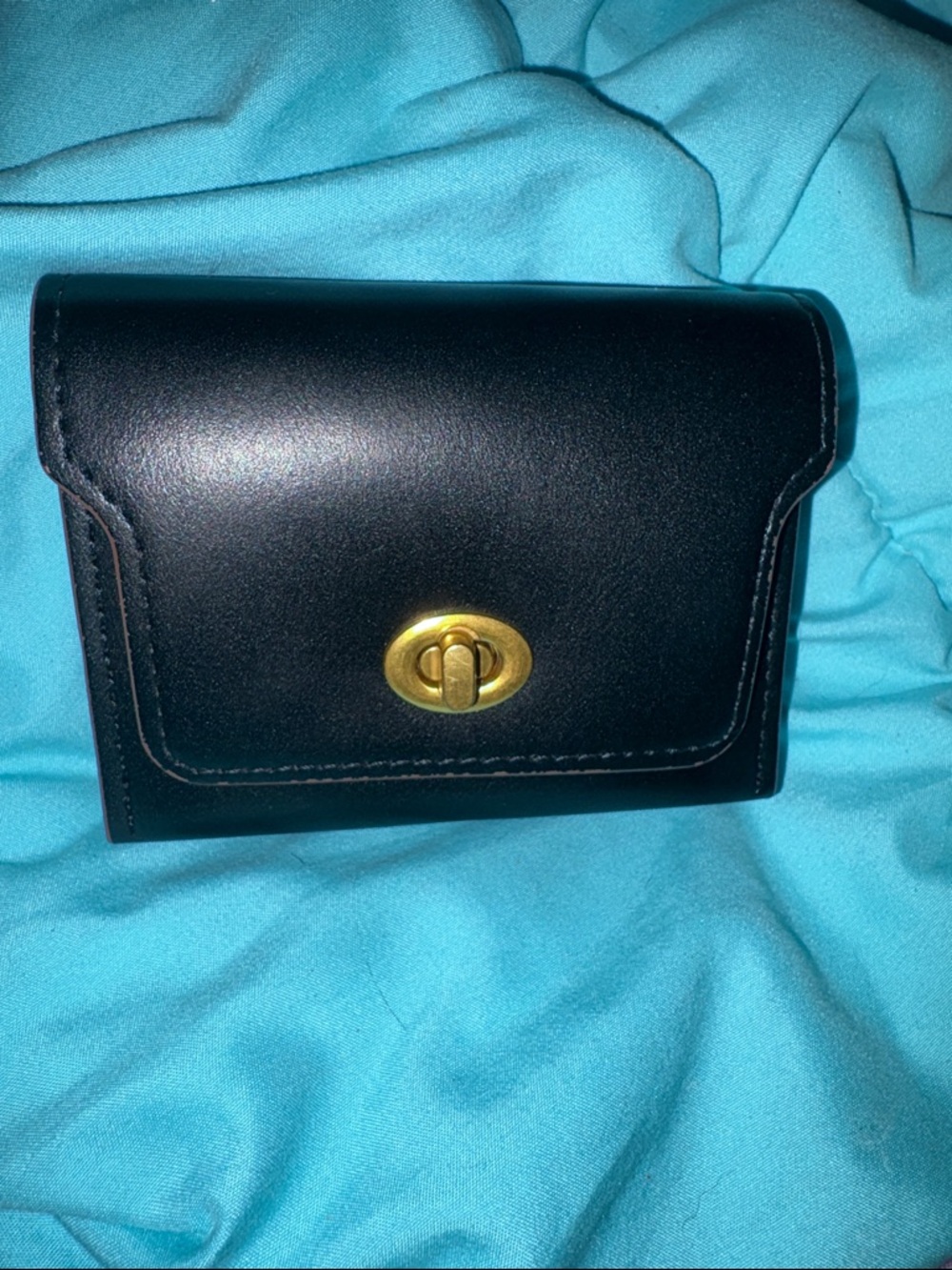 Classic Black Leather wallet with Gold Turn-Lock